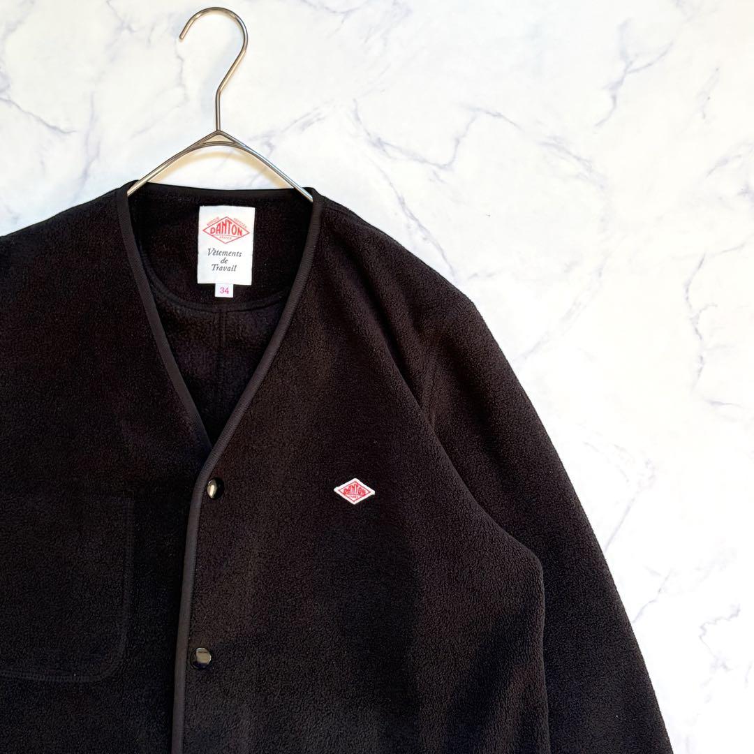 DANTON フリースノーカラーコート ボア ロング丈 【S】黒