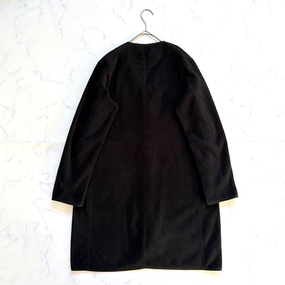 DANTON フリースノーカラーコート ボア ロング丈 【S】黒
