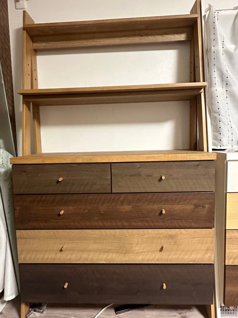 木製シンプルチェスト 5段引き出し付き