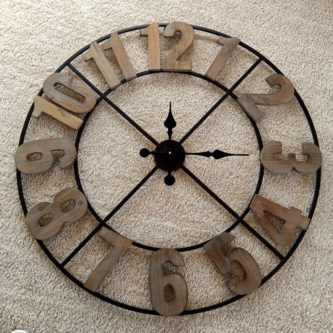 未使用 ダイカットウッデンクロック レトロ 壁掛け 時計 電池 インダストリアル