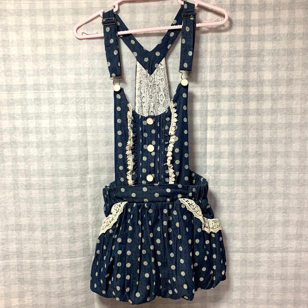 LIZLISA 希少 ドット柄 デニム 裾バルーン サロペット