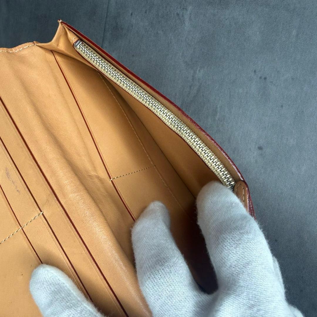 【美品】GANZO コードバン V字マチ 長財布 小銭入れ付き ダークネイビー