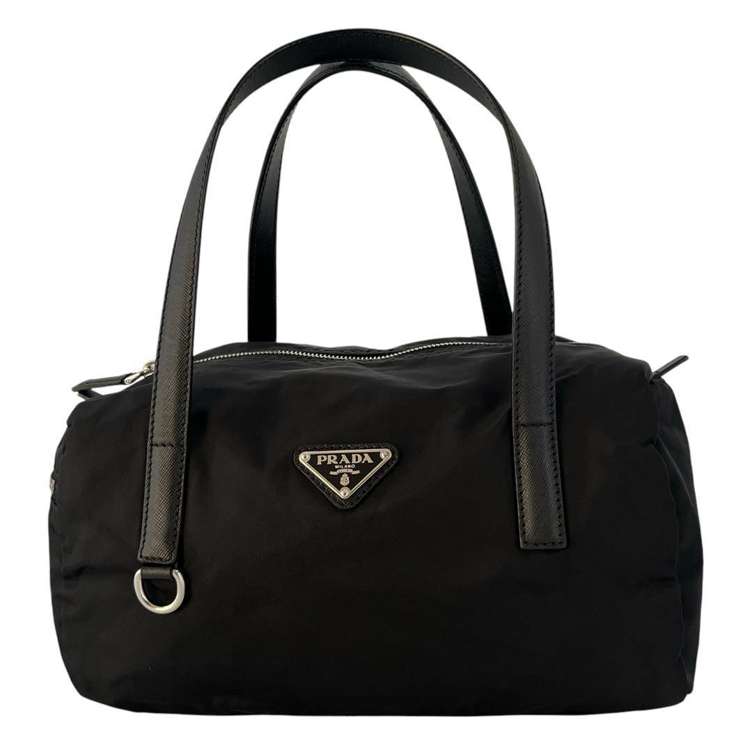 美品　プラダ　ハンドバッグ　ミニボストン　三角ロゴ　テスートナイロン　ブラック