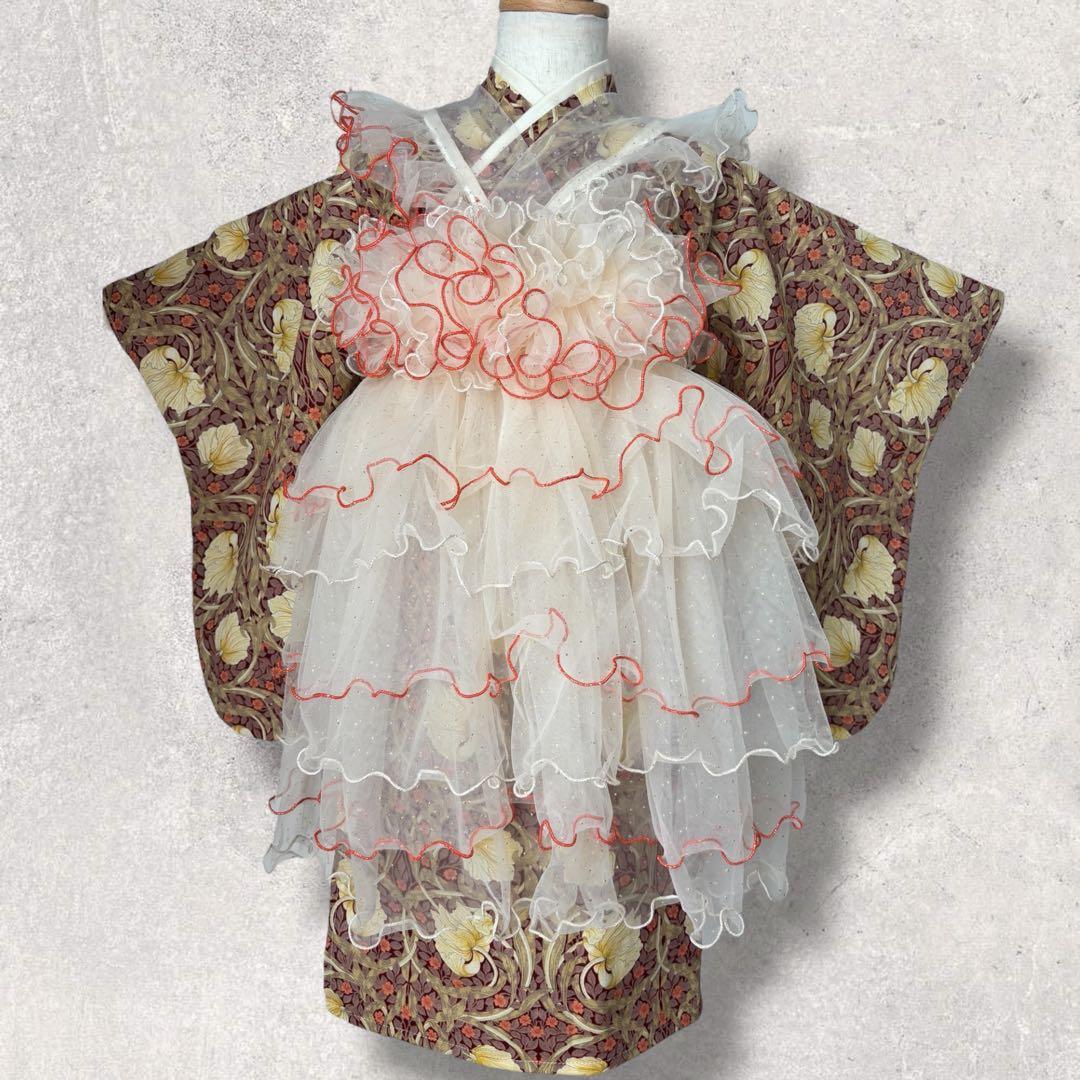 【新作】七五三 着物 ハンドメイド 女の子 被布 レース被布　ピンパネル