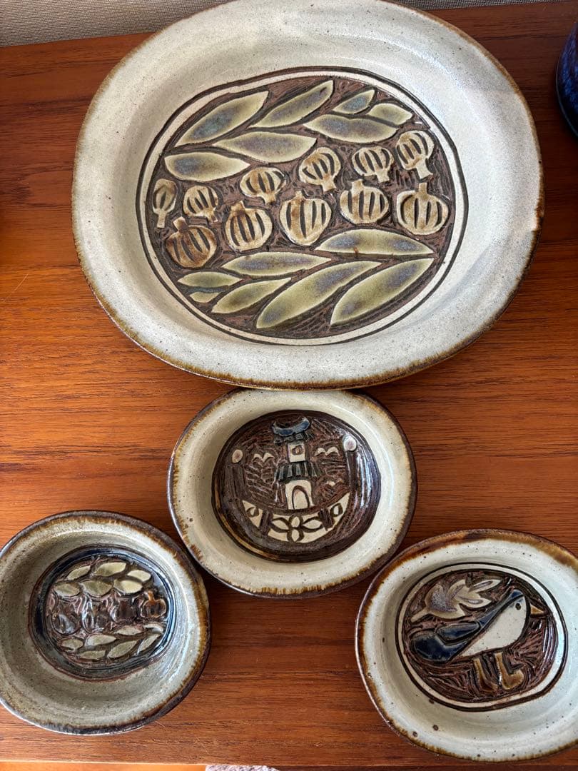 やちむん　皿　大小セット　楕円