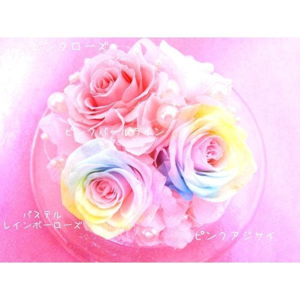 【楽天ランキング1位】プリザーブドフラワー パステルレインボーローズガラスドーム