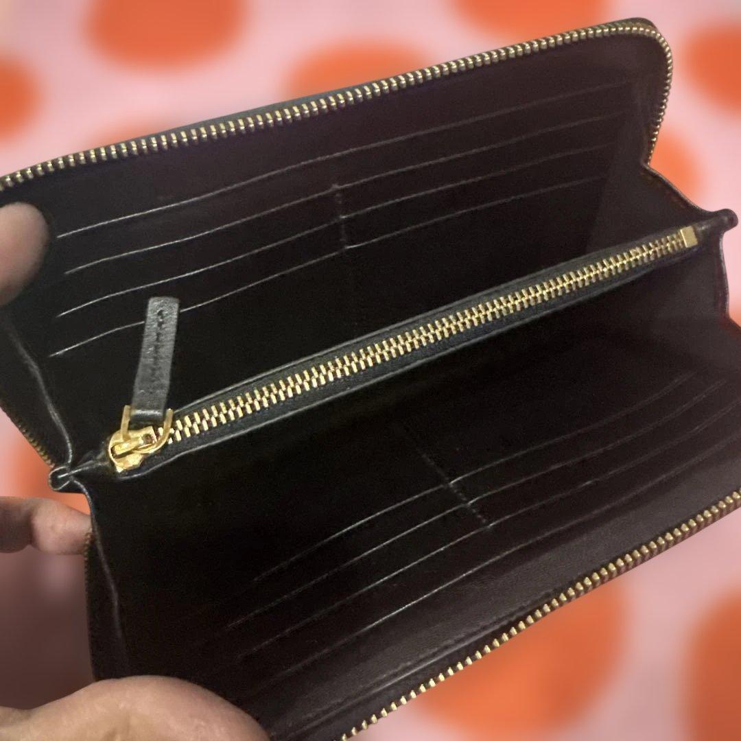 えま黒 クロコダイル風長財布 ゴールドロゴ付き