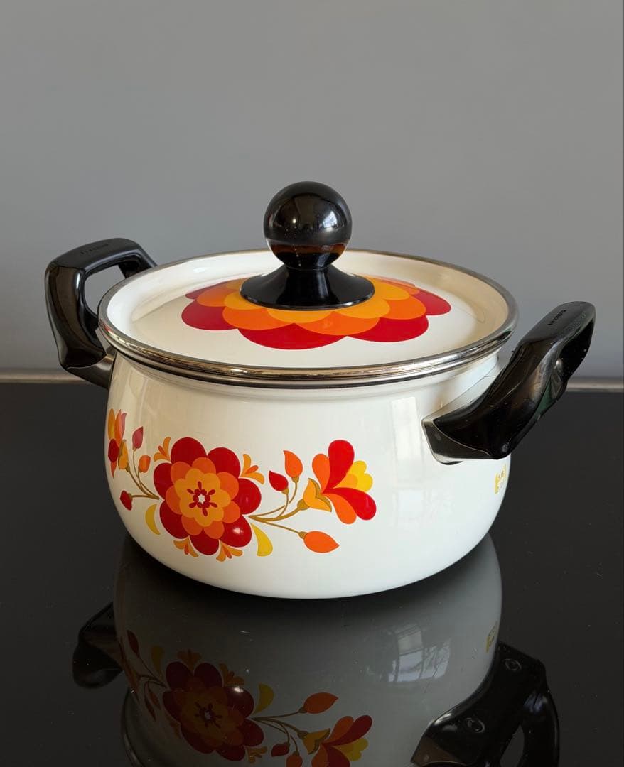 昭和レトロポップ　ホーロー鍋 マルビシ　フィオーレ　20cm 花柄　両手鍋