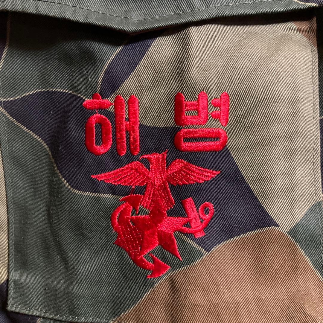 韓国軍 海兵隊 石垣迷彩 転役服 外被 XXL 実物美品 デンビル服 刺繍入