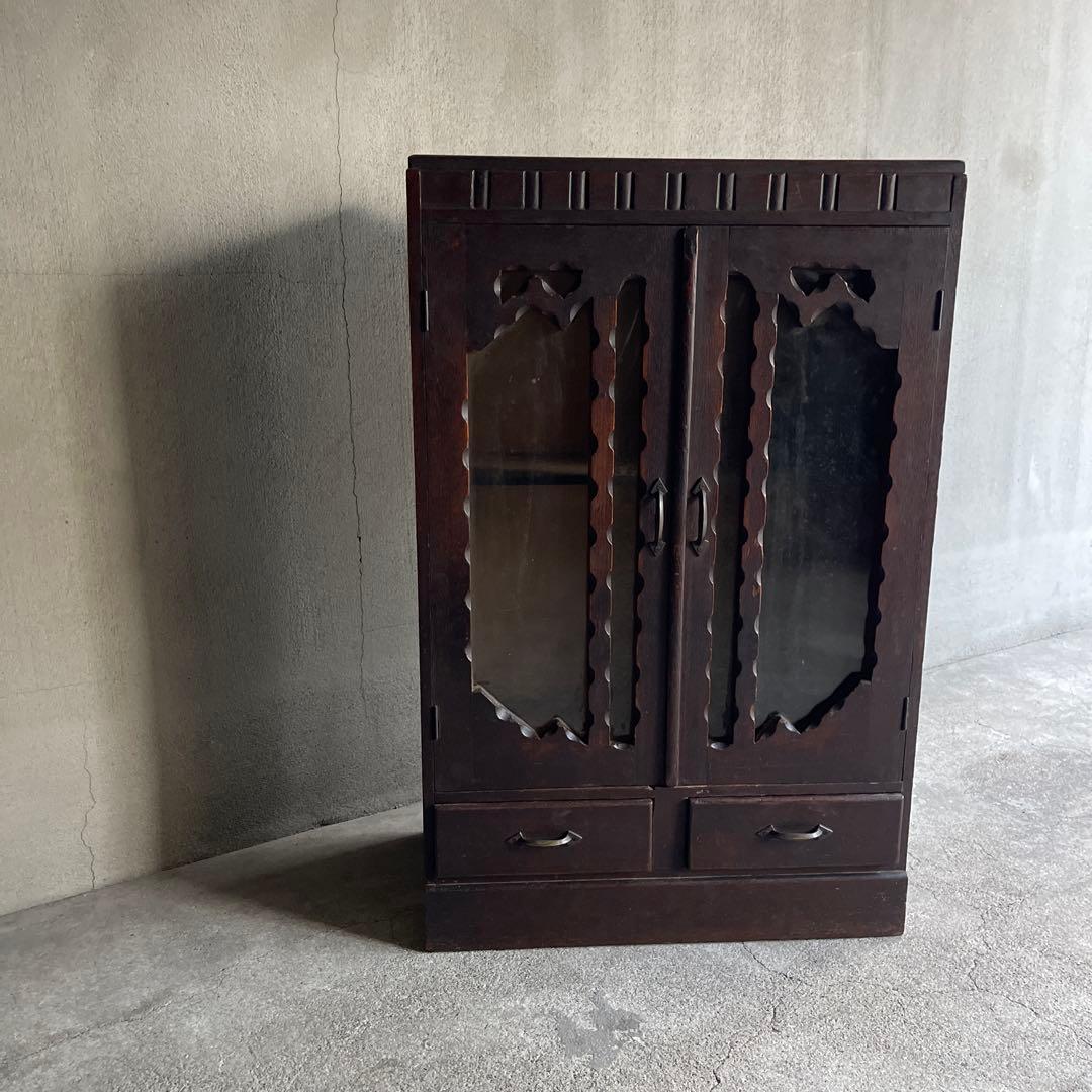 昭和レトロ　古い木製収納棚　飾り棚　キャビネット　アンティーク