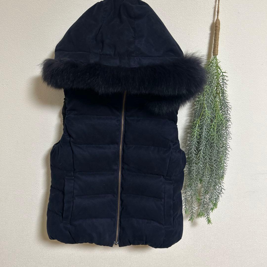 ANAYI アナイ　フォックスファー　ダウンベスト　リバーシブル　紺　38