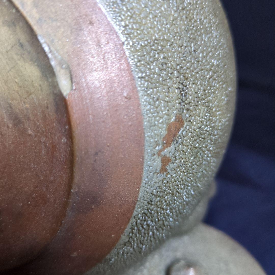 白灰色の陶磁器製茶釜 土瓶竹製持ち手付き骨董(江戸中期)