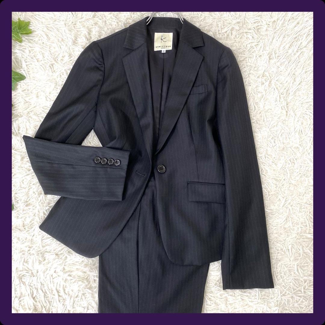 ★送料無料★シルク混✨KUMIKYOKU　ピンストライプ 1ボタン フレアパンツ