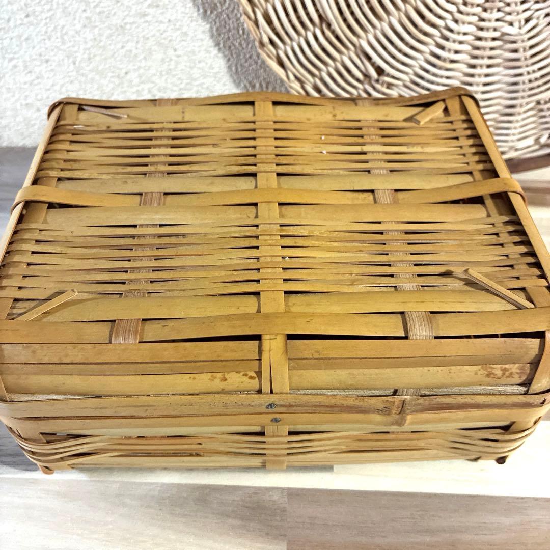 竹　御用カゴ　市場カゴ　ピクニックバスケ& お弁当箱　2点セット売り