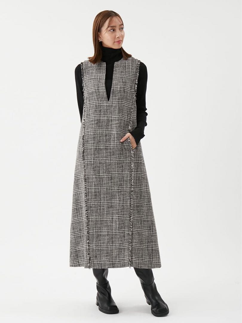 Mila Owen ミラオーウェン リブニットセットレイヤードツイードワンピース