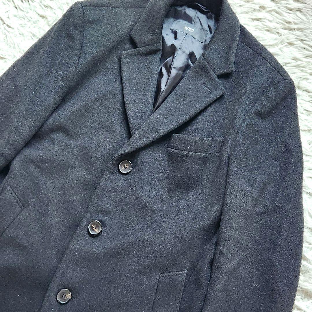 ✨ウールカシミヤ✨ヒューゴボス❣️チェスターコート　L位　ブラック　着丈94cm