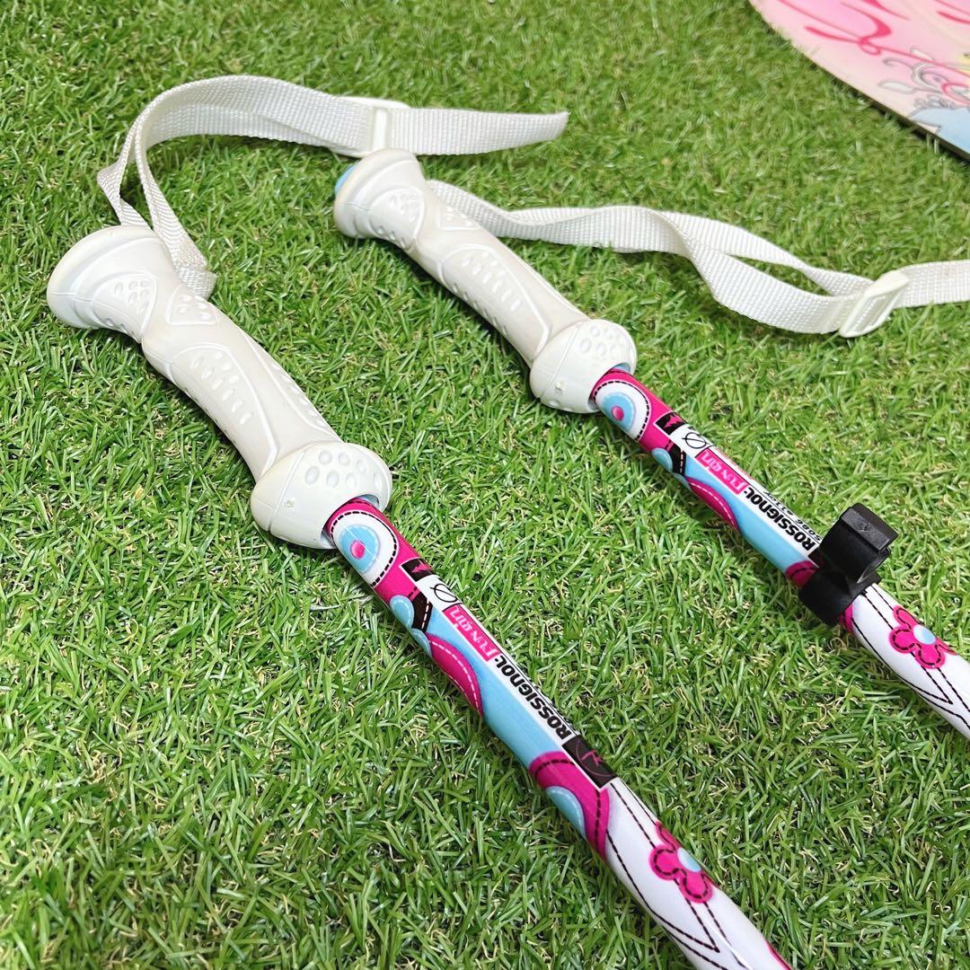 K2 かわいいピンク 女の子 ジュニアスキー板 134cm ストック棒付き