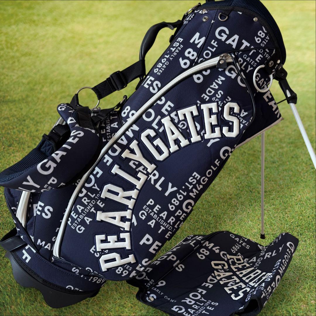 パーリーゲイツ　キャディ バッグ　ショルダー式　スタンド式　軽量　総柄　紺