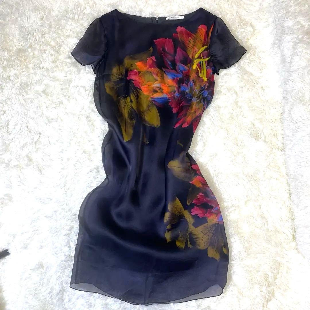 美品　Max Mara シルク　白タグ Lサイズ 花柄ワンピース