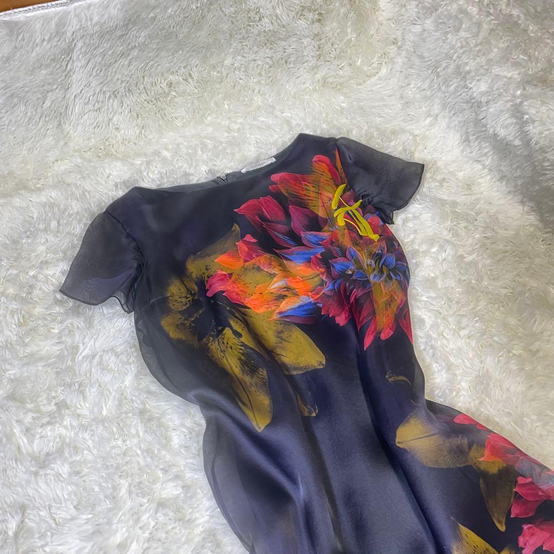 美品　Max Mara シルク　白タグ Lサイズ 花柄ワンピース