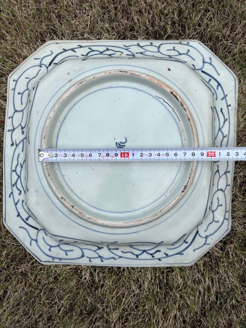 江戸後期〜明治期 染付 八角大皿 山水図 古伊万里様式 幅31.5cm