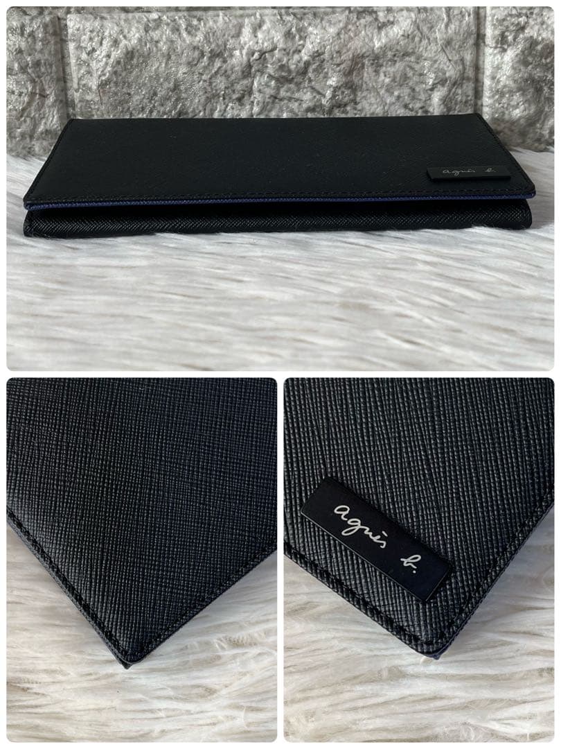 【新品未使用】アニエスベー　agnes b.プレートロゴ　レザー　かぶせ長財布