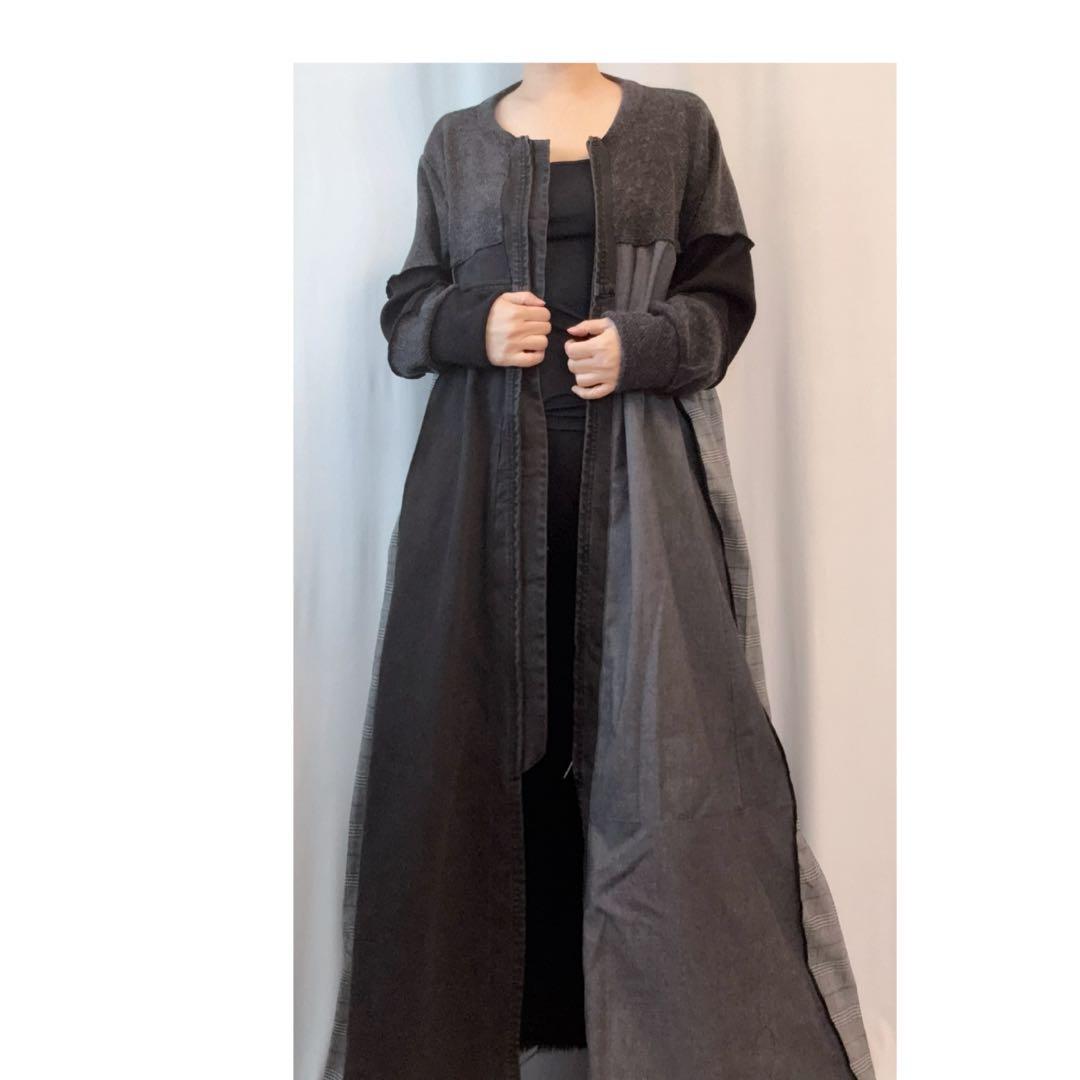 ④ジップアップ異素材ミックス切替ロングワンピース