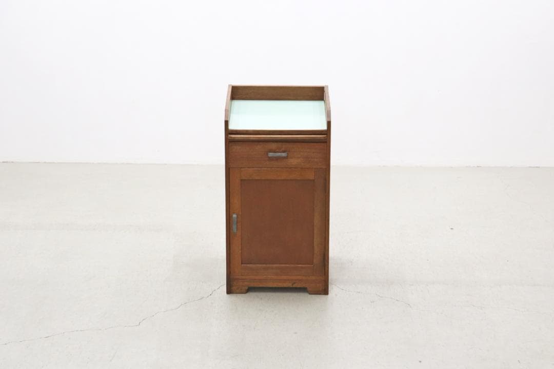 レトロ ラワン無垢材 トレー付き キャビネット 脇机 引き出し 花台 電話台