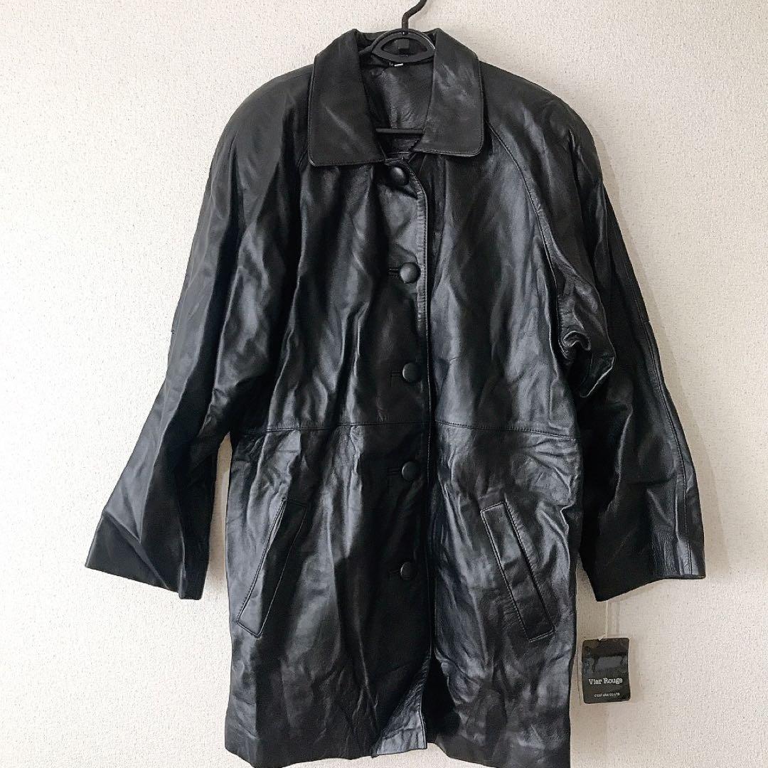 新品 高級 ラムレザー 日本製 レザーコート ロング 黒 ブラック L