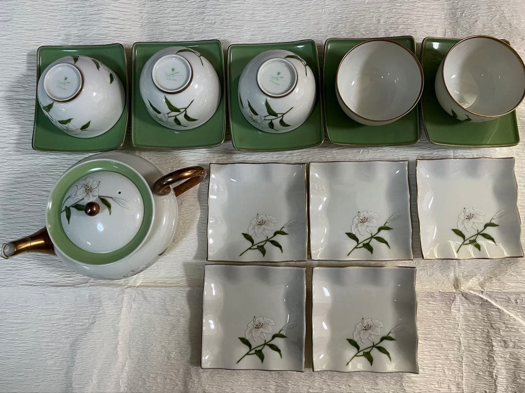 深川製磁　君島一郎　キミジマ　百合　急須　湯呑み　菓子皿