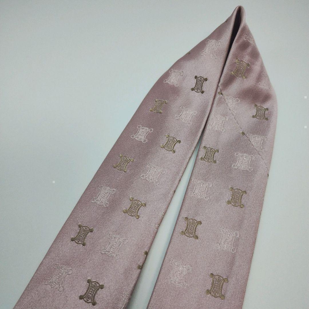【美品】セリーヌ ネクタイ ピンク マカダム柄 光沢 高級【イタリア製】