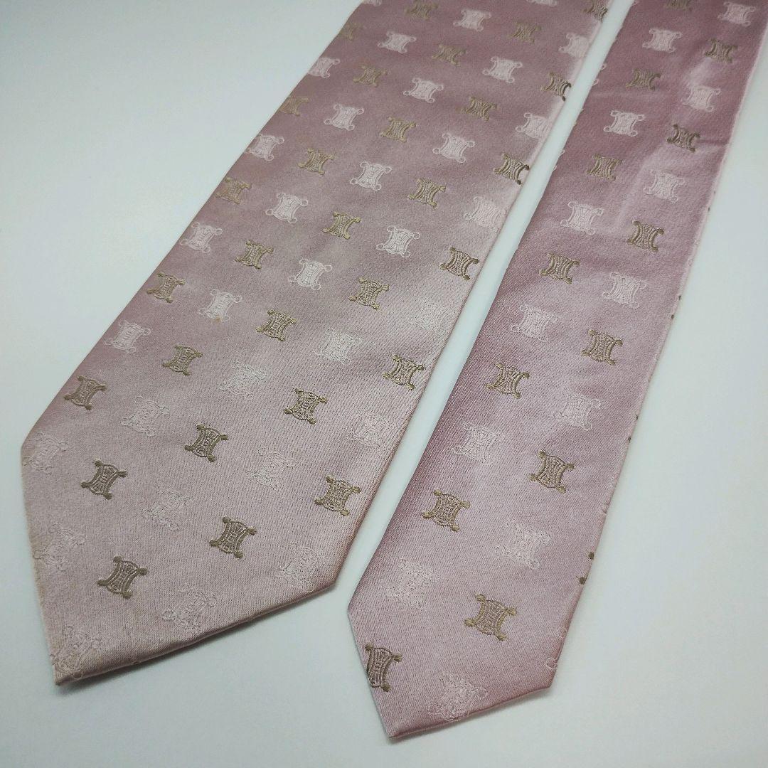 【美品】セリーヌ ネクタイ ピンク マカダム柄 光沢 高級【イタリア製】