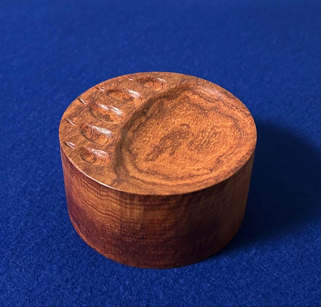 田中鱗水 木彫 フックソーサー 小物置き カリン 花梨 熊の足跡 直径8.8cm