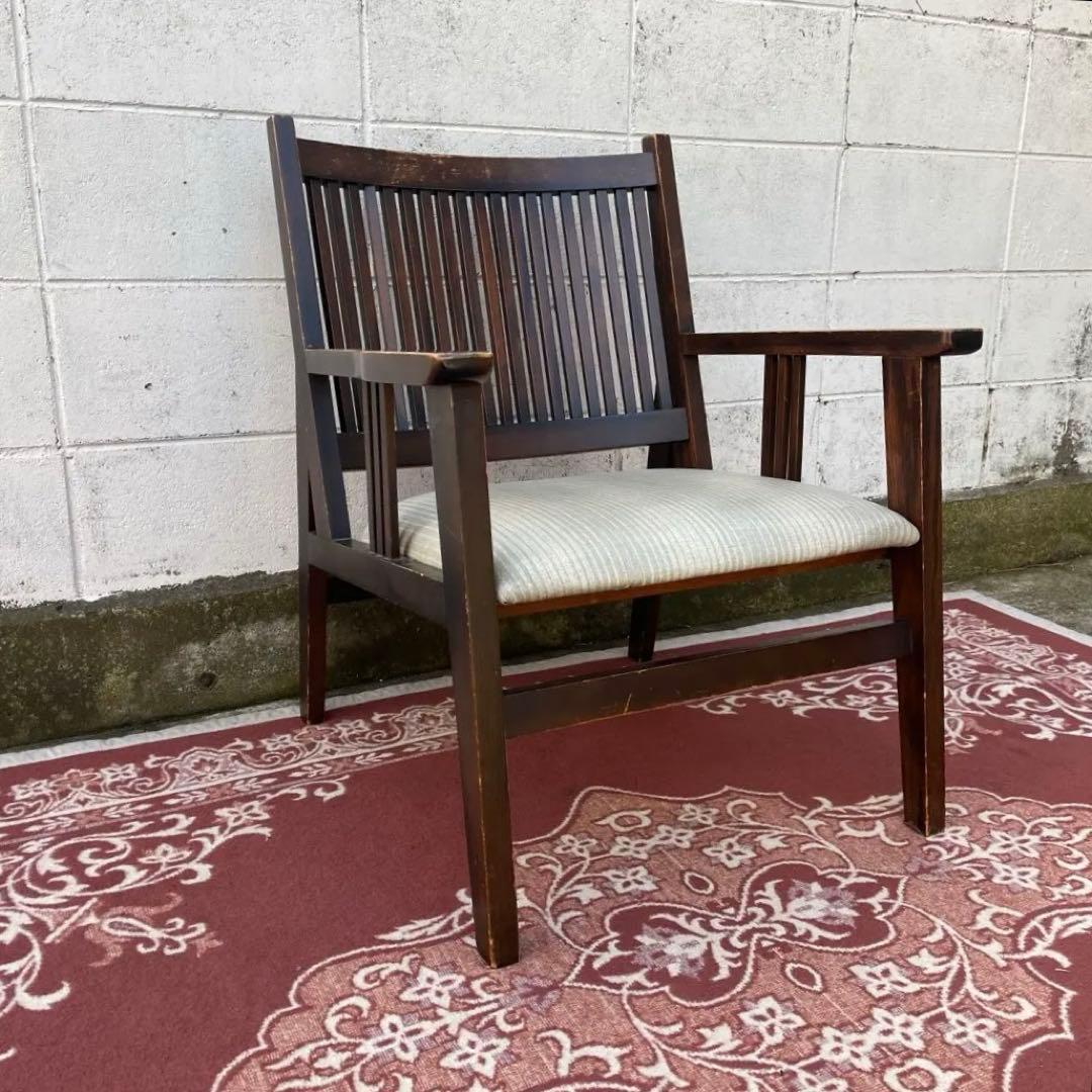 ビンテージ古家具◾️木製 肘掛けアームチェア ロビーチェア 椅子 イス チェア A