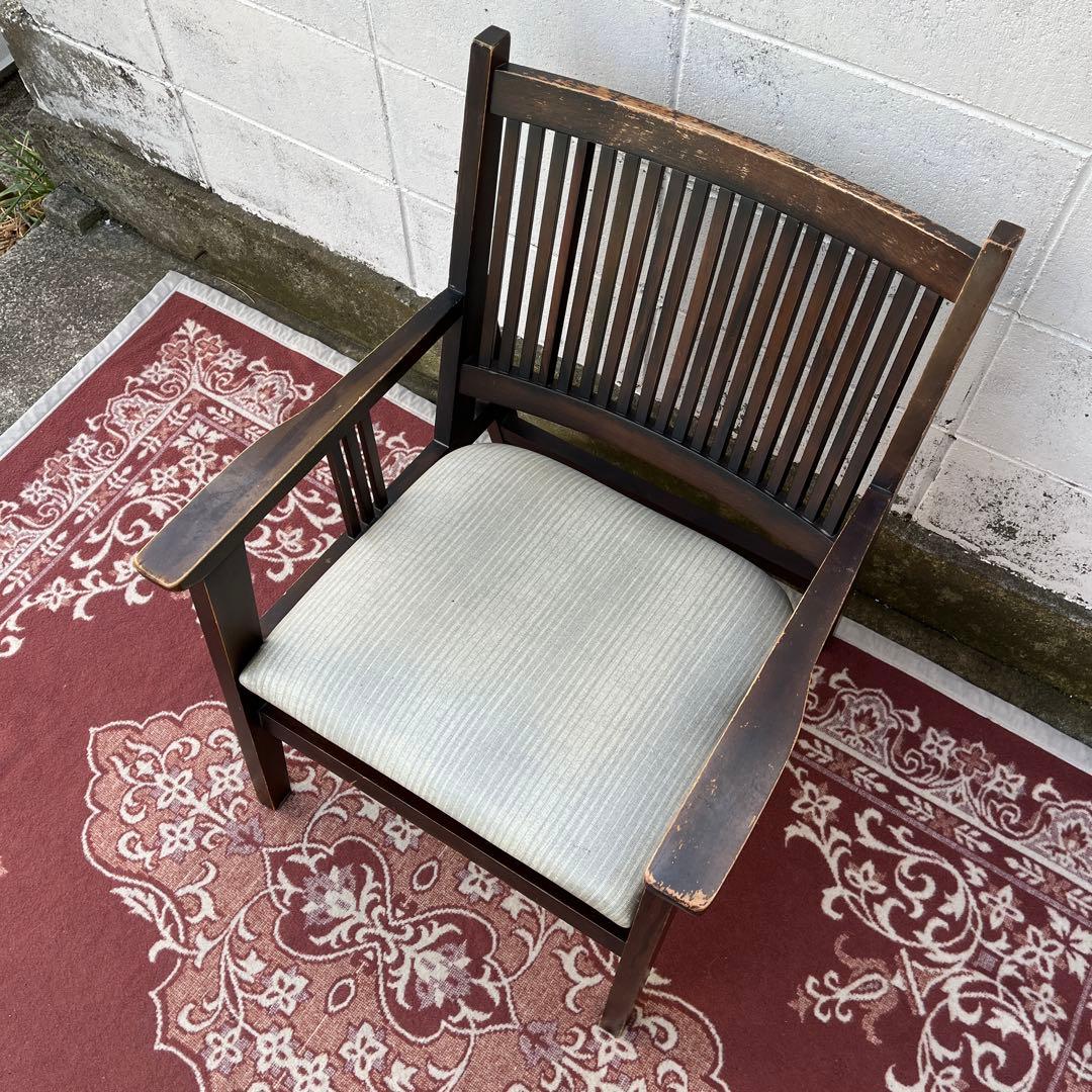 ビンテージ古家具◾️木製 肘掛けアームチェア ロビーチェア 椅子 イス チェア A