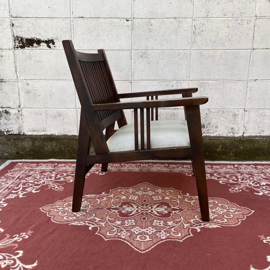 ビンテージ古家具◾️木製 肘掛けアームチェア ロビーチェア 椅子 イス チェア A
