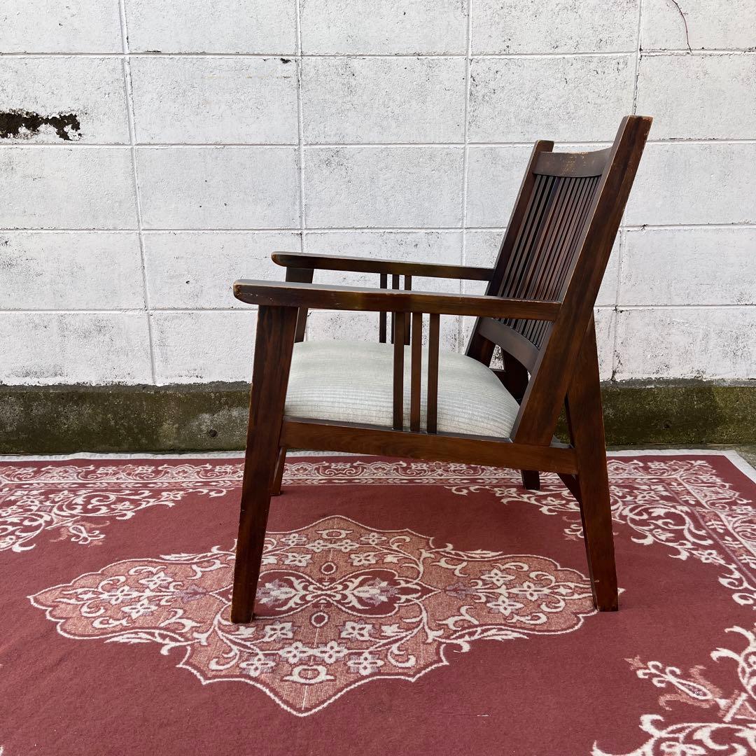 ビンテージ古家具◾️木製 肘掛けアームチェア ロビーチェア 椅子 イス チェア A
