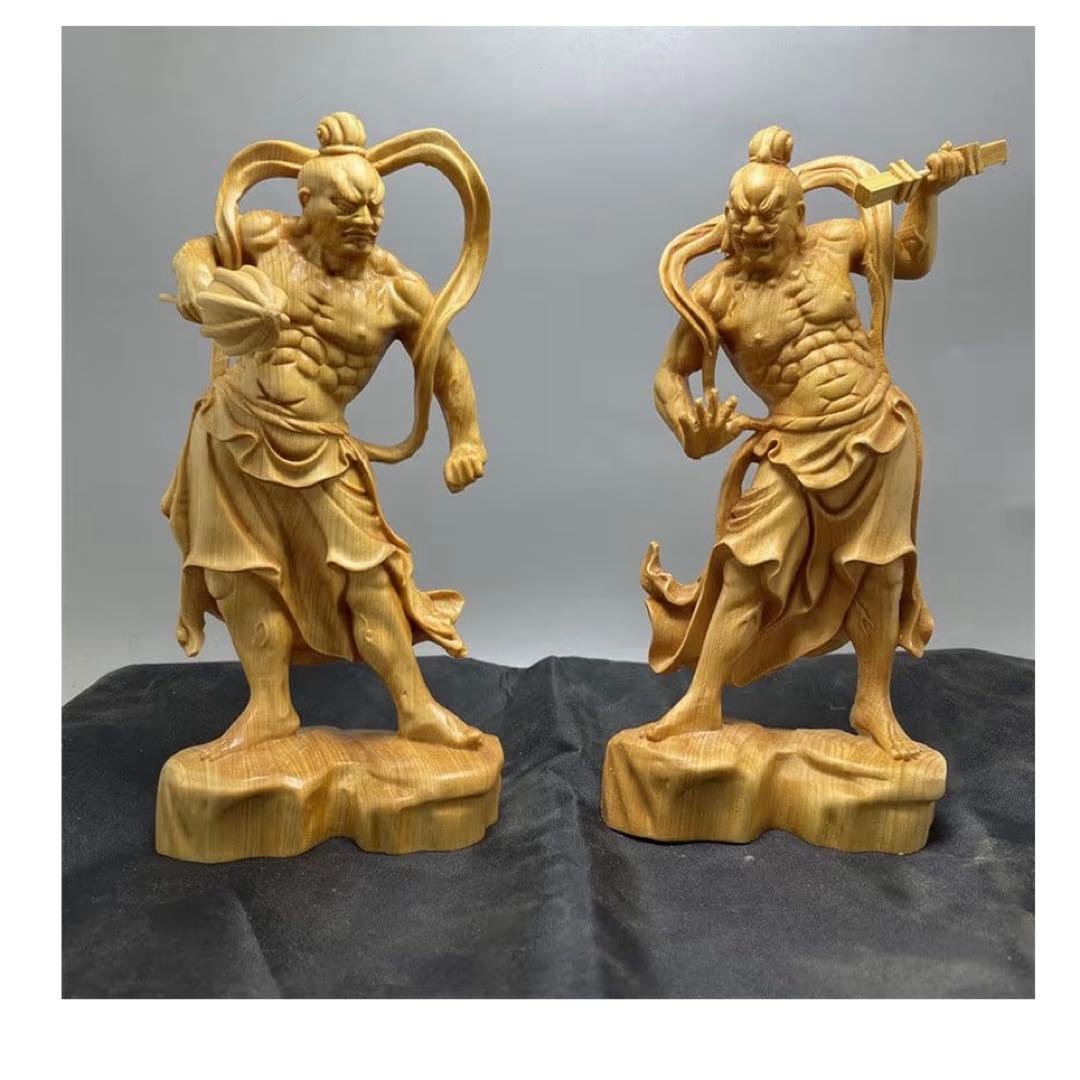 仏像 木彫り 金剛力士像 立像 二体一対 天然 崖柏木