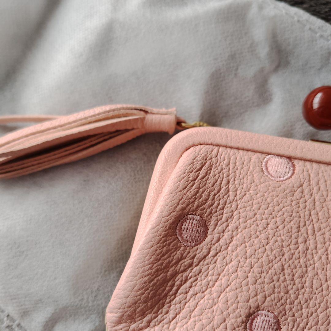 ＊新品未使用perche＊新色ライトピンクドットがま口財布＊ヤギ革