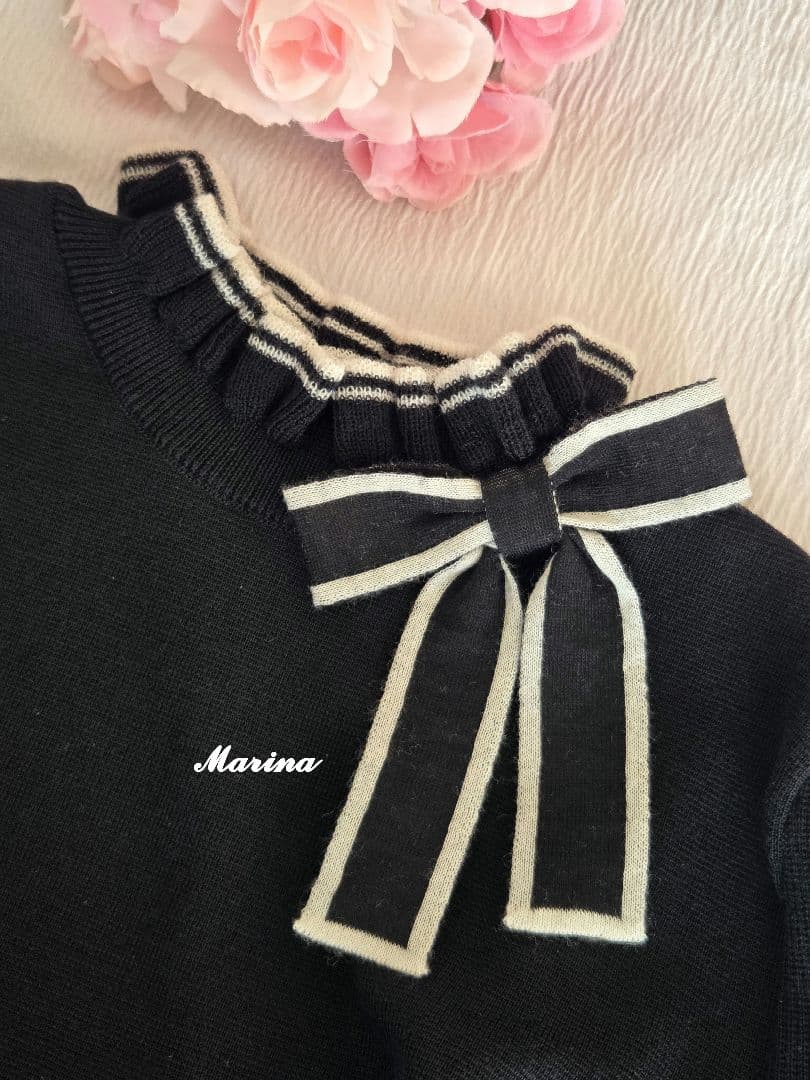 配色フリルニット