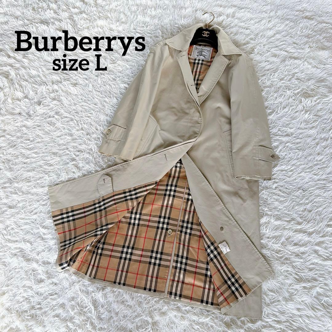 希少✨【バーバリーズ】ステンカラーコート ノバチェック ライトベージュカーキ L