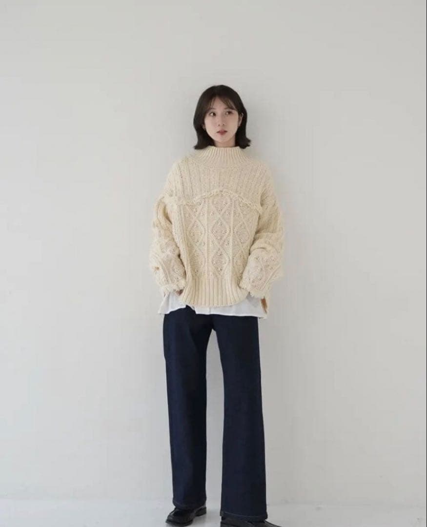 eaphi MIX PATTERN OVER KNITアイボリーニット