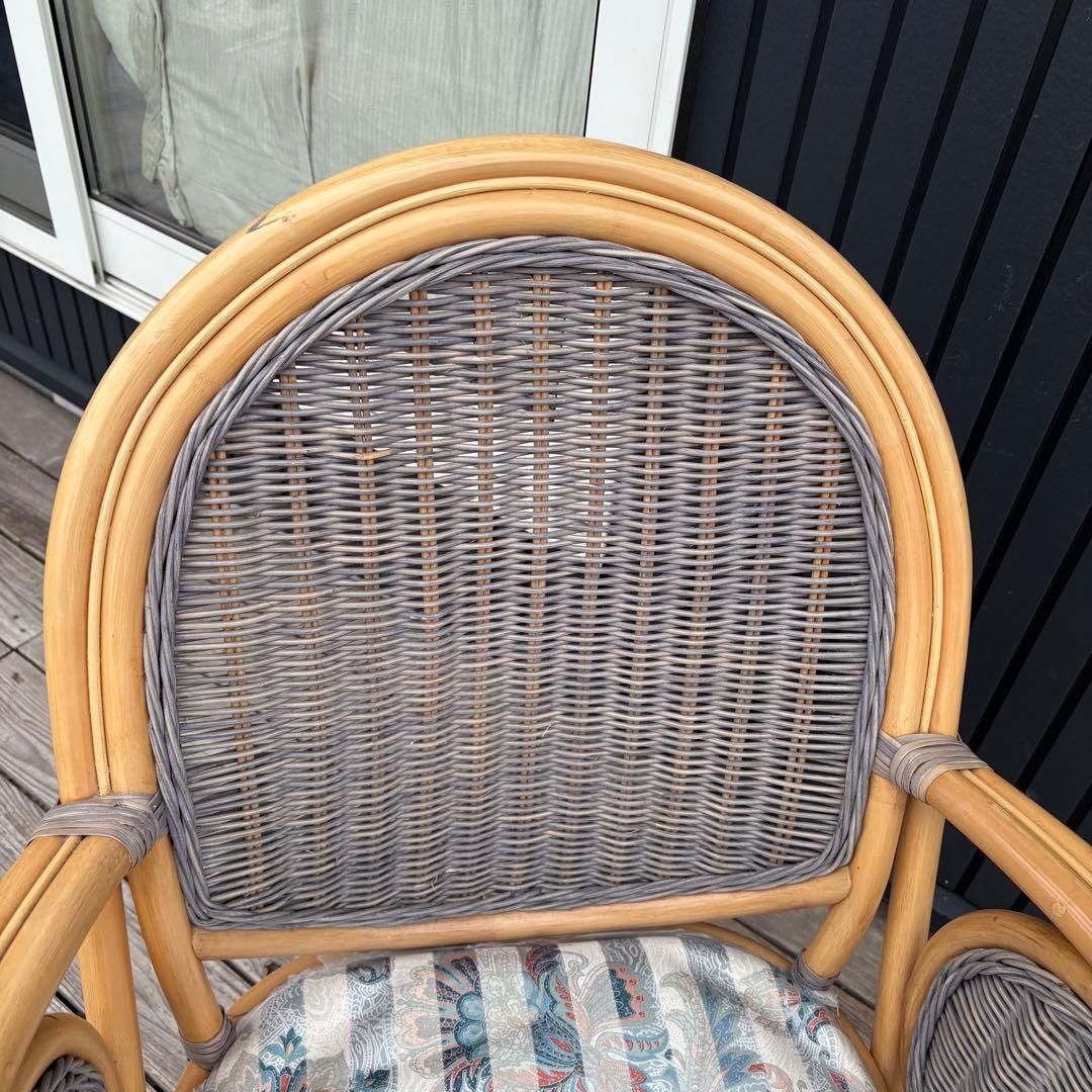 昭和レトロ 籐家具 ラタン アームチェア 回転式座椅子 花柄ペイズリー 古家具