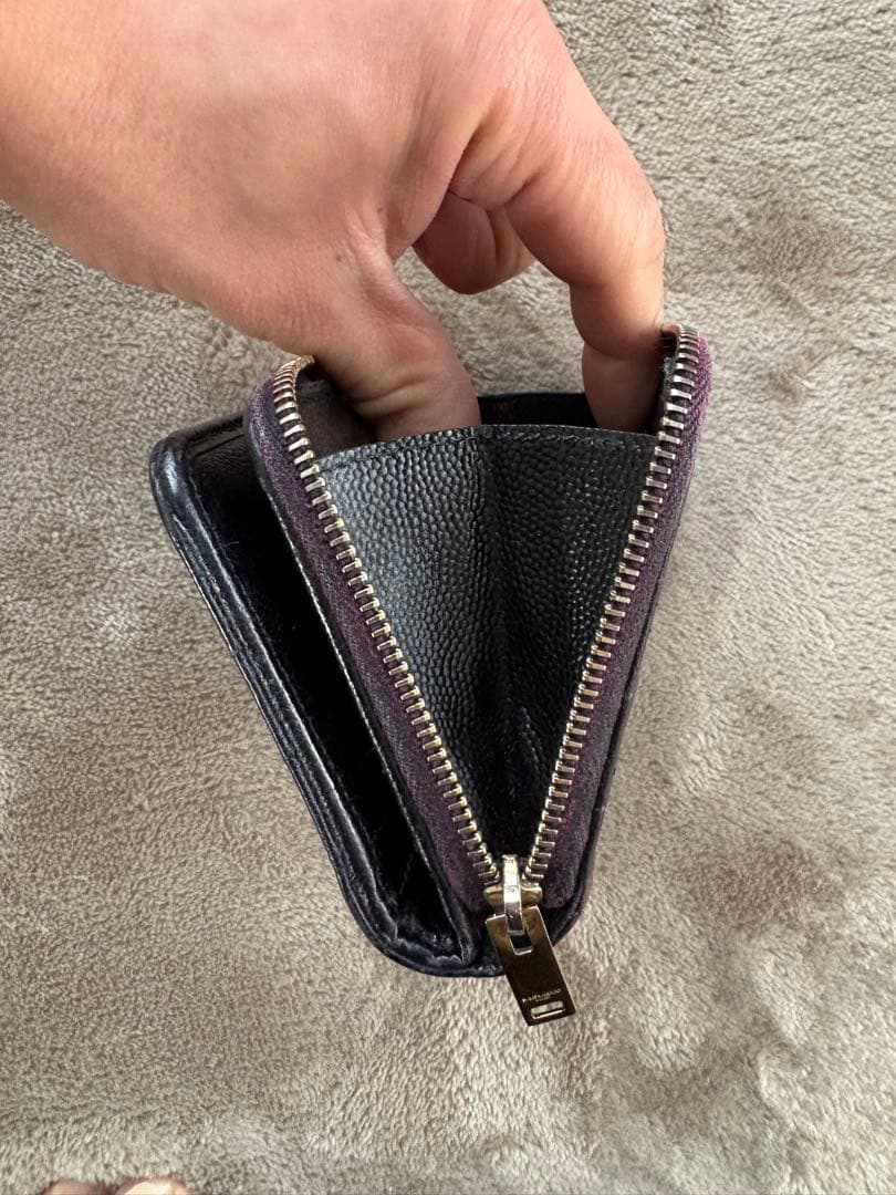 サンローラン 二つ折り財布 キャビアスキン Vステッチ フルジップ YSL