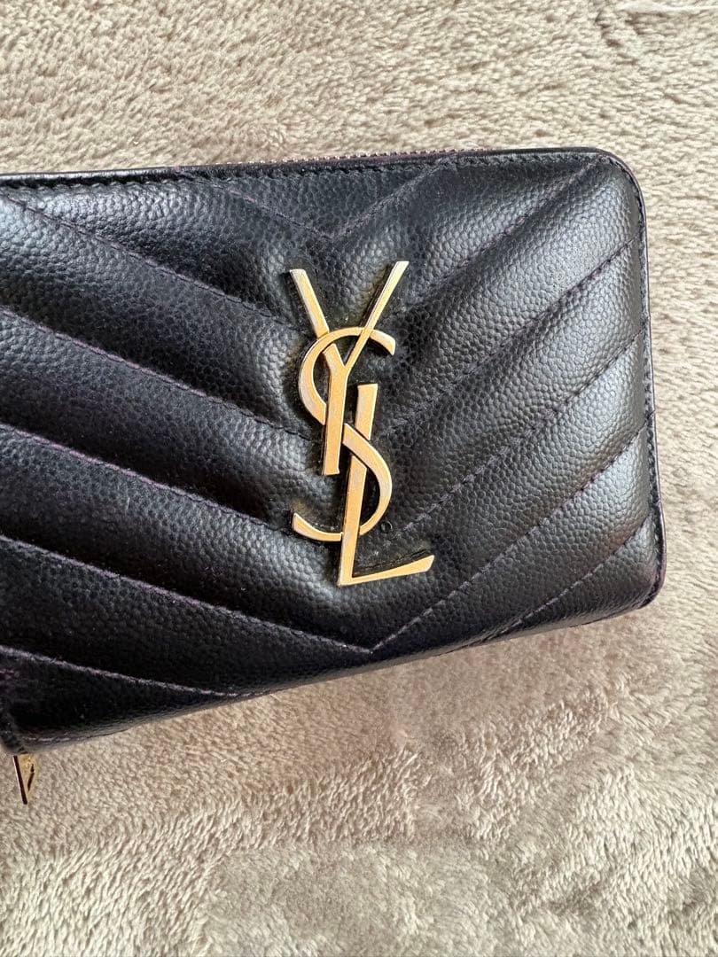 サンローラン 二つ折り財布 キャビアスキン Vステッチ フルジップ YSL