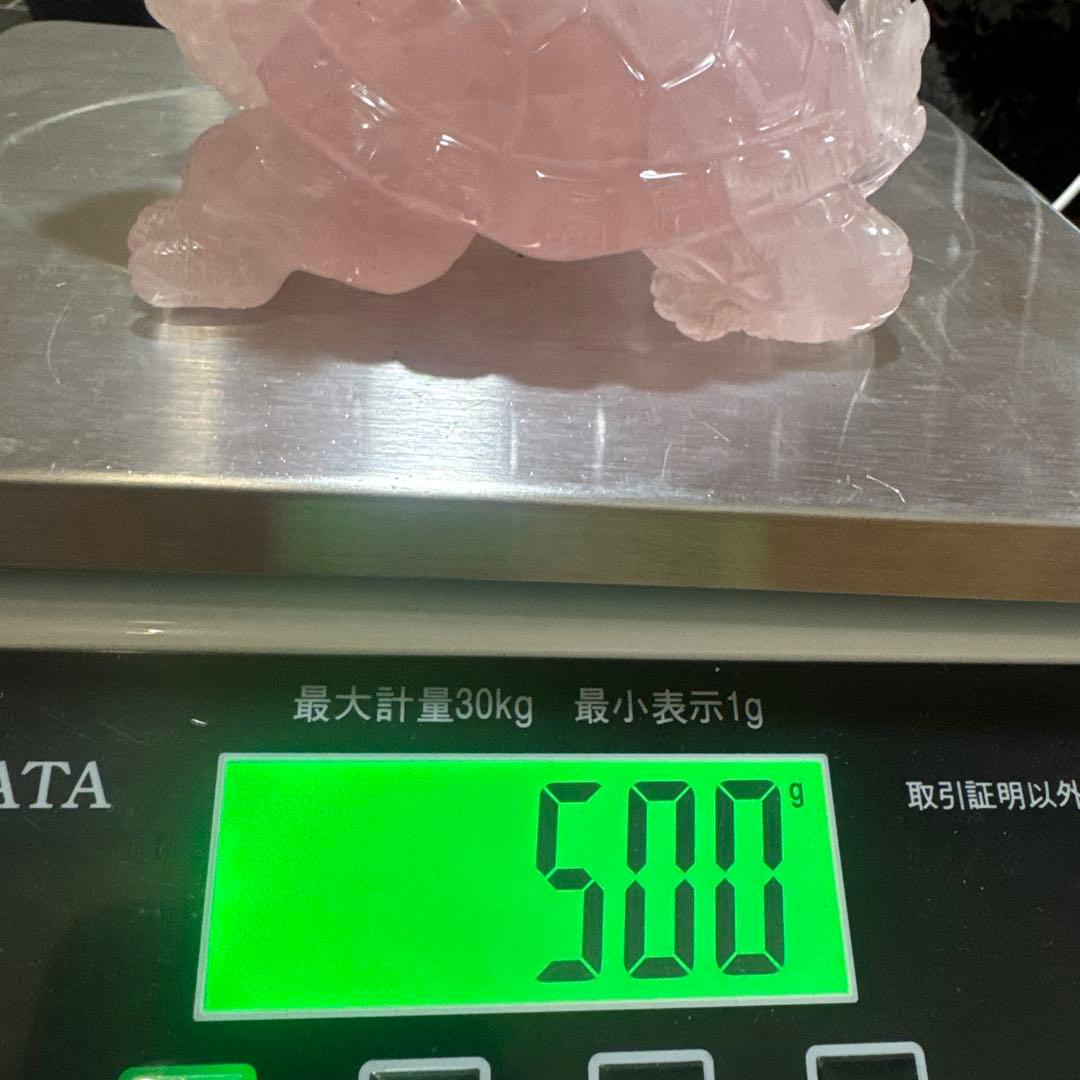 【高品質】ローズクォーツ 龍亀 彫刻 置物 縦6.5cm 横12.5cm 台座付