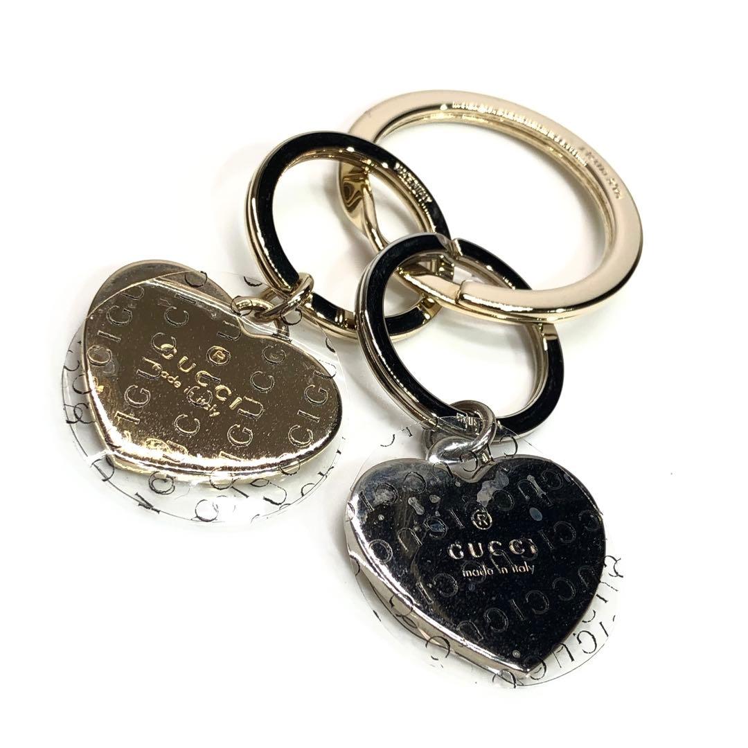 未使用✨希少 箱付 グッチ ダブルハート ゴールド×シルバー キーリング