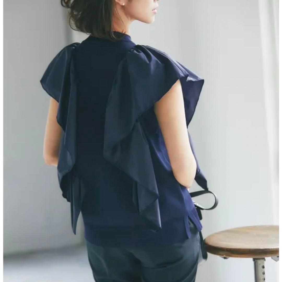 ◾️極美品　セブンテン　seventen　ラッフルタフタニット　ネイビー　フリル