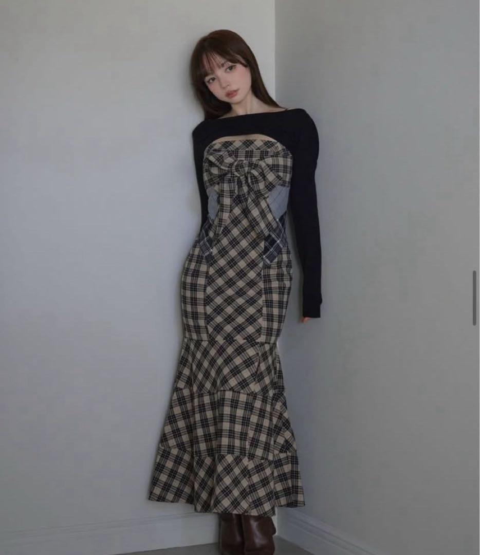 andmary Juni check dress beige 未使用