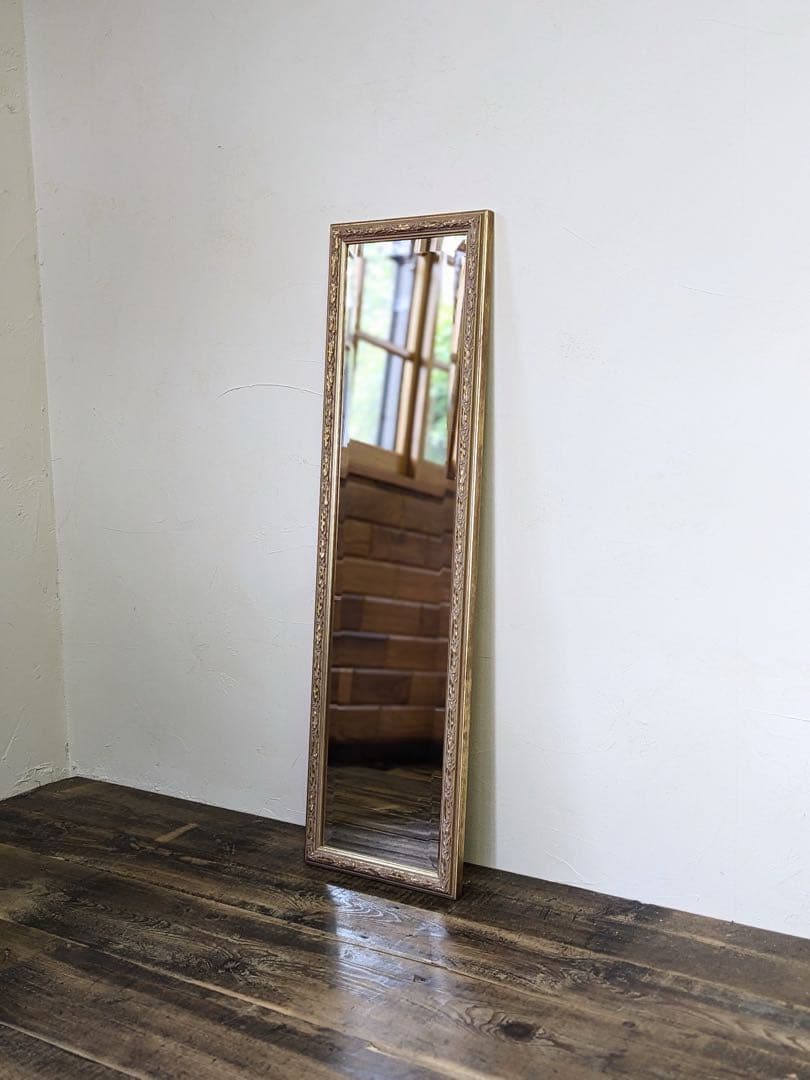 【なりちさ】ギルドなヴィンテージスリムミラー ゴールド 姿見 全身鏡